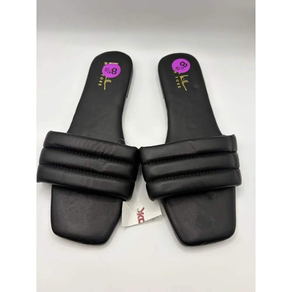 Nichole Miller Women’s Size 8.5 Black Padded Slide Sandals NWT Square Toe Resort